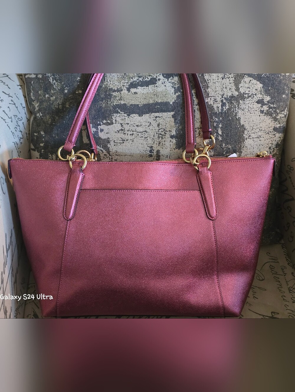 Coach Ava Chain Tote in Metallic Raspberry Crossgrain Leather NWT w/ Charms - Picture 10 of 17
